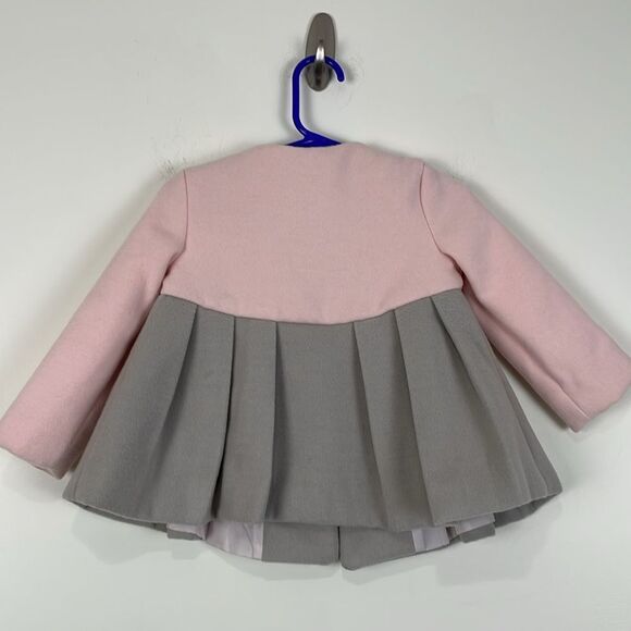 Tahari Baby Dress Coat 12 Months Gray Pink Button Front Pleated - Picture 3 of 5